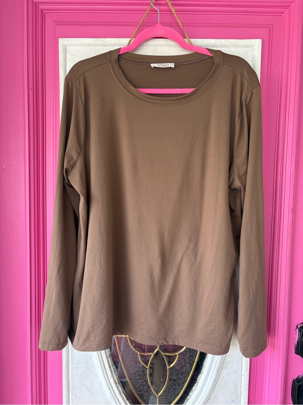 Zenana Outfitters Brown Long Sleeve Crewneck Top